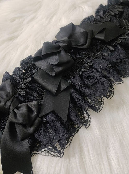 Mood Limited Series Lace Ruffles Pure Black Hallucination Rose Gorgeous Wedding Ribbon Bowknot Gothic Lolita Headband