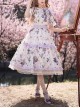 Elegant Idyllic Light Purple Eustoma Plant Print Corsage Classic Lolita Lace Ruffle Doll Collar Daily Dress