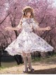 Elegant Idyllic Light Purple Eustoma Plant Print Corsage Classic Lolita Lace Ruffle Doll Collar Daily Dress