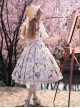 Elegant Idyllic Light Purple Eustoma Plant Print Corsage Classic Lolita Lace Ruffle Doll Collar Daily Dress