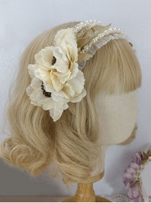 Greek Style Rural Elegant Retro Simulated Flower Leaves Lace Pearls Fairy Classic Lolita Accessory Hairband