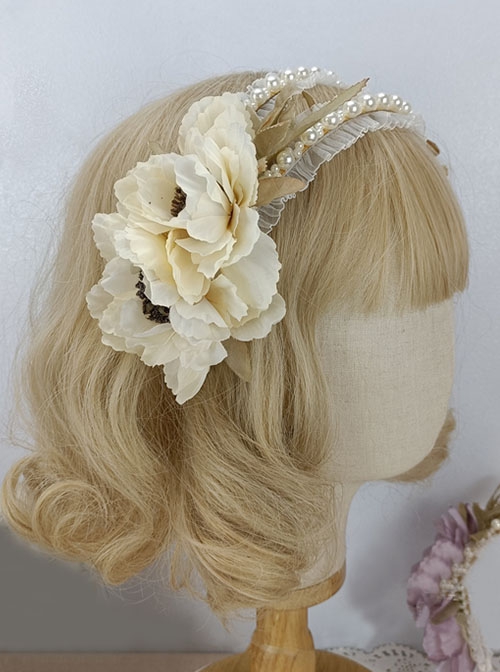 Greek Style Rural Elegant Retro Simulated Flower Leaves Lace Pearls Fairy Classic Lolita Accessory Hairband