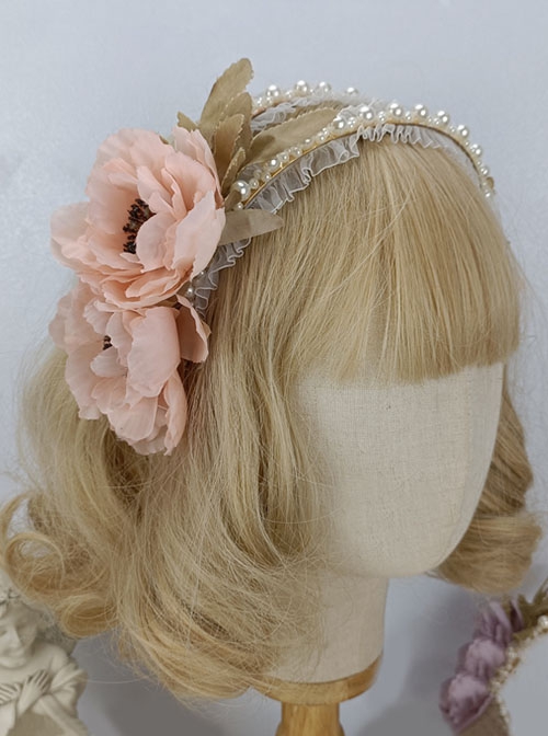 Greek Style Rural Elegant Retro Simulated Flower Leaves Lace Pearls Fairy Classic Lolita Accessory Hairband