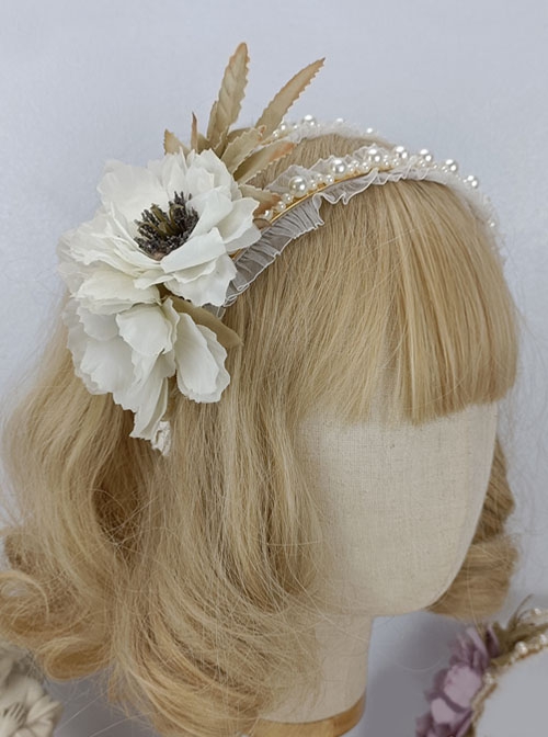 Greek Style Rural Elegant Retro Simulated Flower Leaves Lace Pearls Fairy Classic Lolita Accessory Hairband