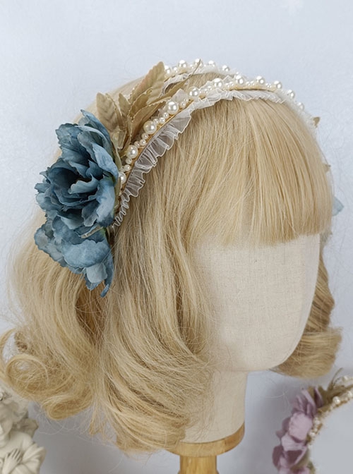 Greek Style Rural Elegant Retro Simulated Flower Leaves Lace Pearls Fairy Classic Lolita Accessory Hairband