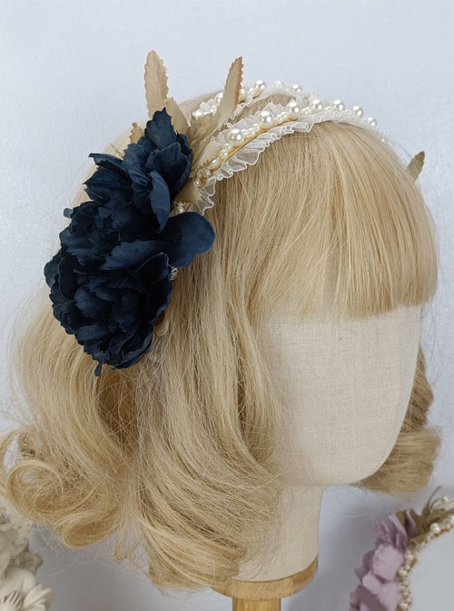 Greek Style Rural Elegant Retro Simulated Flower Leaves Lace Pearls Fairy Classic Lolita Accessory Hairband