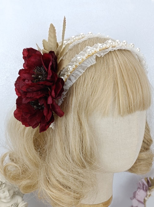 Greek Style Rural Elegant Retro Simulated Flower Leaves Lace Pearls Fairy Classic Lolita Accessory Hairband