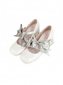 Valentines Day Series Satin Bowknot Double Shoelaces Elegant Heart Shaped Hollow Heel Classic Lolita Mary Jane Shoes