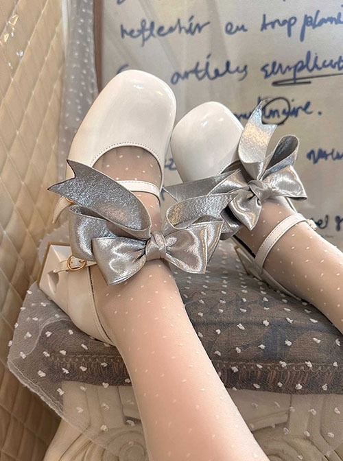 Valentines Day Series Satin Bowknot Double Shoelaces Elegant Heart Shaped Hollow Heel Classic Lolita Mary Jane Shoes