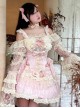 Flower Love Song Series Pink Fairyland Delicate Lace Flower Bowknot Romantic Style Lace Sweet Lolita Sleeveless Dress Shirt Set