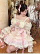 Flower Love Song Series Pink Fairyland Delicate Lace Flower Bowknot Romantic Style Lace Sweet Lolita Sleeveless Dress Shirt Set