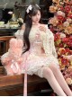 Flower Love Song Series Pink Fairyland Delicate Lace Flower Bowknot Romantic Style Lace Sweet Lolita Sleeveless Dress Shirt Set