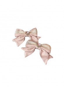 Flower Love Song Series Pink Lace Heart Shape Rhinestone Satin Bowknot Elegant Sweet Lolita Side Clip