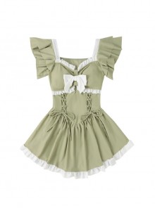 Summer Sweetheart Cute Japanese Style Avocado Green Student Girl Sweet Lolita Sleeveless Conjoined Swimsuit