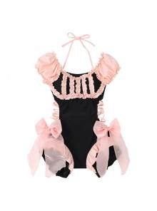 Princess Style Hot Spring Vacation Black Pink Mesh Yarn Large Bowknot Kawaii Fashion Daily Stretch Conjoined Swimsuit