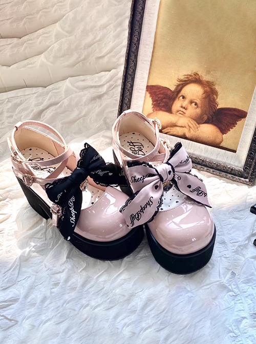 Landmine Girl Japanese Style Black Pink Delicate Satin Bowknot Sweet Lolita Cool Y2K Mary Jane Cake Thick Sole Shoes