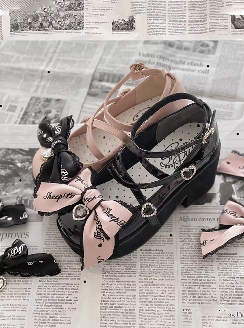 Landmine Girl Japanese Style Black Pink Delicate Satin Bowknot Sweet Lolita Cool Y2K Mary Jane Cake Thick Sole Shoes