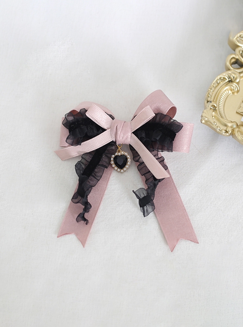Retro Exquisite Y2K Landmine Girl Cute Elegant Heart Pendant Cool Black Pink Ribbon Bowknot Lace Sweet Lolita Hairpin