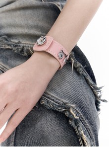 Shibuya Hotties Landmine Girl Y2K Versatile Sweet Cool Punk Lolita Leather Rhinestone Button Bracelet