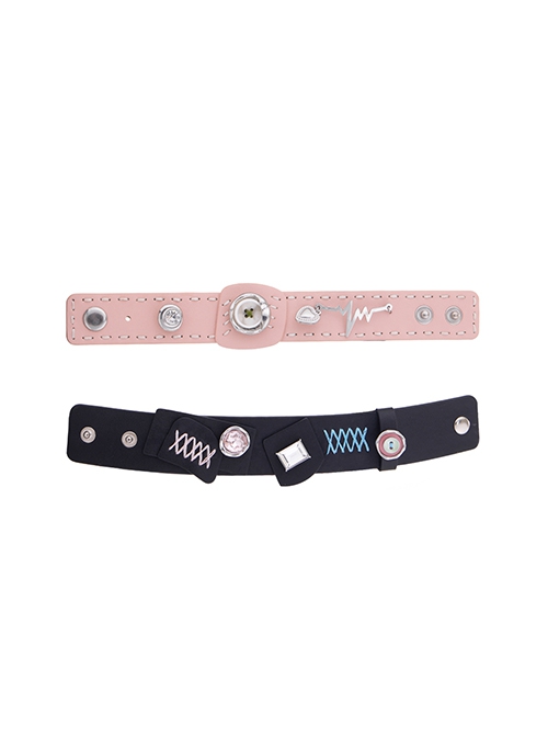 Shibuya Hotties Landmine Girl Y2K Versatile Sweet Cool Punk Lolita Leather Rhinestone Button Bracelet
