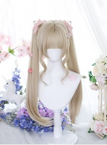 Monogatari Series Light Walnut Golden Air Bangs Tiger Mouth Clip Double Ponytail Daily Natural Sweet Lolita Wig