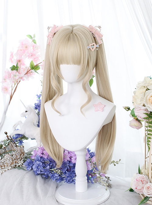 Monogatari Series Light Walnut Golden Air Bangs Tiger Mouth Clip Double Ponytail Daily Natural Sweet Lolita Wig