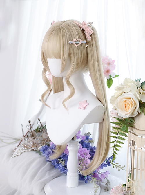 Monogatari Series Light Walnut Golden Air Bangs Tiger Mouth Clip Double Ponytail Daily Natural Sweet Lolita Wig