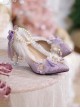 Palace Style Purple Bar Mitzvah Celebration Party Shiny Feather Lace Flower Bowknot Pearl Chain Classic Lolita Pointed Toe Heels Shoes