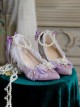 Palace Style Purple Bar Mitzvah Celebration Party Shiny Feather Lace Flower Bowknot Pearl Chain Classic Lolita Pointed Toe Heels Shoes