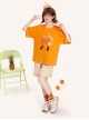 Cool Summer Daily Energetic Orange Cute Fruit Juice Tangerine Print Kawaii Fashion Loose Short Sleeve T Shirt