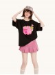 Black Cool Summer Watercolor Style Cute Fruit Pink Pitaya Monster Peach Print Kawaii Fashion Loose Short Sleeve T Shirt