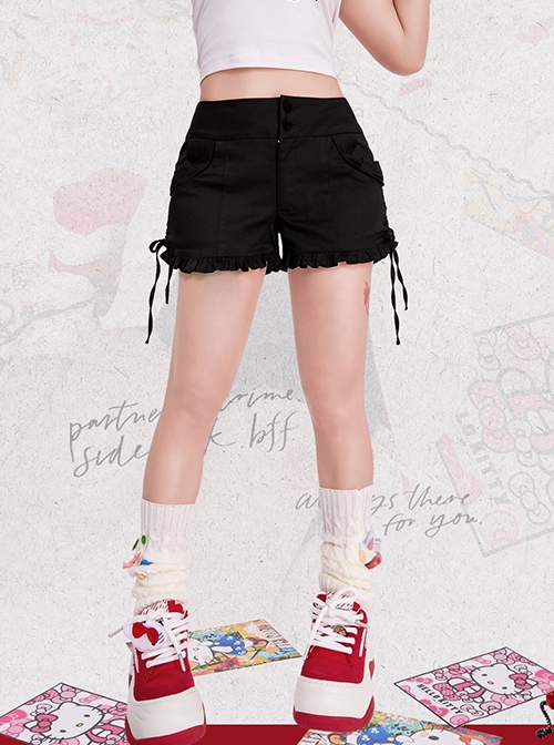 Daily Teenage Sense Sweet Sister Hundred With Thin Drawstring Tie Ruffled Bowknot Kawaii Fashion Low Waist Shorts