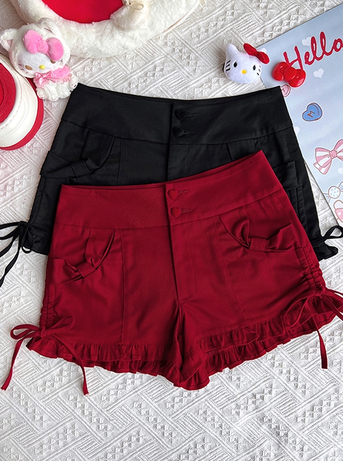 Daily Teenage Sense Sweet Sister Hundred With Thin Drawstring Tie Ruffled Bowknot Kawaii Fashion Low Waist Shorts