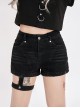 Doberman Pinscher Series Black Skinny Rivet Punk Mid Low Waist A-Line Denim Washed Cotton Leg Loop Kawaii Fashion Shorts