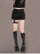 Doberman Pinscher Series Black Skinny Rivet Punk Mid Low Waist A-Line Denim Washed Cotton Leg Loop Kawaii Fashion Shorts