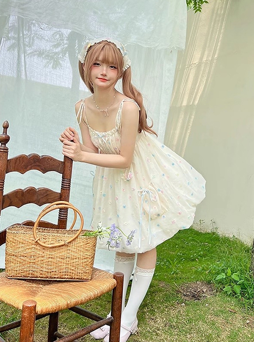 Little Jelly Beans Series Gentle Sweet Pure Desire Style 3D Small Flowers Polka Dot Kawaii Fashion Bud Halter Dress