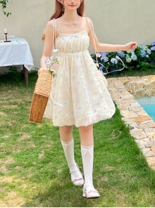 Little Jelly Beans Series Kawaii Fashion White Gentle Sweet 3D Small Flowers Polka Dot Long Version Bud Halter Dress