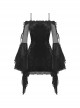Gothic Style Elegant Velvet Sexy Off Shoulder Gorgeous Mesh Lace Ruffled Black Trumpet Sleeves Suspender Dress