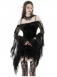 Gothic Style Elegant Velvet Sexy Off Shoulder Gorgeous Mesh Lace Ruffled Black Trumpet Sleeves Suspender Dress