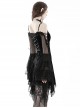 Gothic Style Elegant Velvet Sexy Off Shoulder Gorgeous Mesh Lace Ruffled Black Trumpet Sleeves Suspender Dress