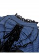 Gothic Style Elegant Lace Ruffled Stand Collar Velvet Strap Blue And Black Spliced Retro Puff Sleeves Slim Dress