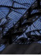 Gothic Style Elegant Lace Ruffled Stand Collar Velvet Strap Blue And Black Spliced Retro Puff Sleeves Slim Dress