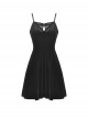 Gothic Style Luxury Velvet Sexy Hollow Metal Cross Decorated Unique Embroidered Bat Black Suspender Dress