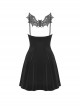 Gothic Style Luxury Velvet Sexy Hollow Metal Cross Decorated Unique Embroidered Bat Black Suspender Dress