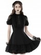Gothic Style Elegant Stand Collar Retro Gorgeous Lace Sexy Hollow Black Puff Short Sleeves Slim Dress