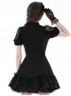 Gothic Style Elegant Stand Collar Retro Gorgeous Lace Sexy Hollow Black Puff Short Sleeves Slim Dress