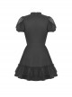 Gothic Style Elegant Stand Collar Retro Gorgeous Lace Sexy Hollow Black Puff Short Sleeves Slim Dress
