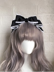 Japanese Style Soft Girl Black White Tea Party Sweet Lolita Texture Ribbon Large Bowknot Hairpin