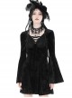 Dark Gothic Style Luxury Rose Dark Pattern Velvet Chest Strap Design Black Trumpet Long Sleeves Short Dress