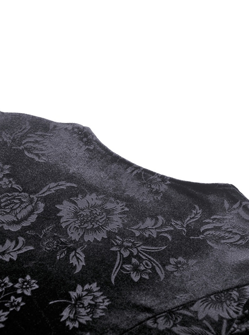 Dark Gothic Style Luxury Rose Dark Pattern Velvet Chest Strap Design Black Trumpet Long Sleeves Short Dress